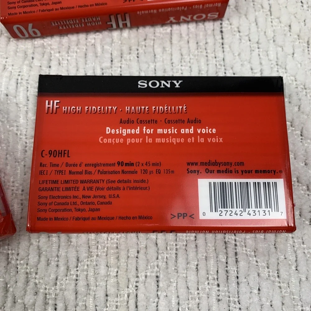 Lot of 4 New Sony Cassette Audio Tapes C-90HFL Blank Unused Sealed 90‎ Minutes
